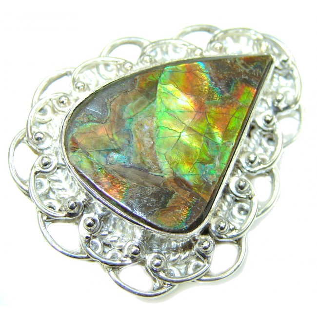 Natural AAA Green Ammolite Sterling Silver ring s. 10 1/2