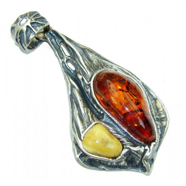 Big! Vintage Style! Butterscotch, Brown Amber Sterling Silver Pendant