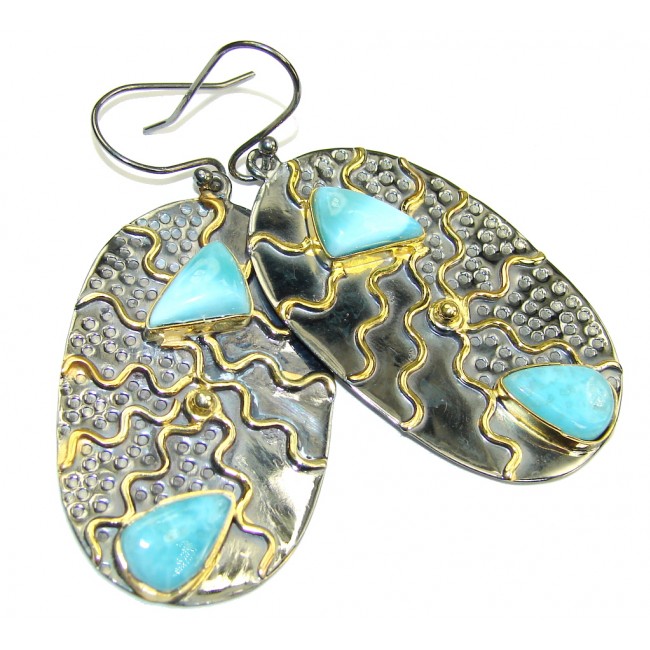 Fashion AAA Blue Larimar, Gold Plated, Rhodium Plated Sterling Silver earrings / Long
