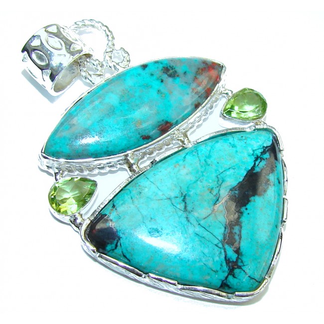 Pale Beauty! Red Sonora Jasper & Turquoise Sterling Silver Pendant