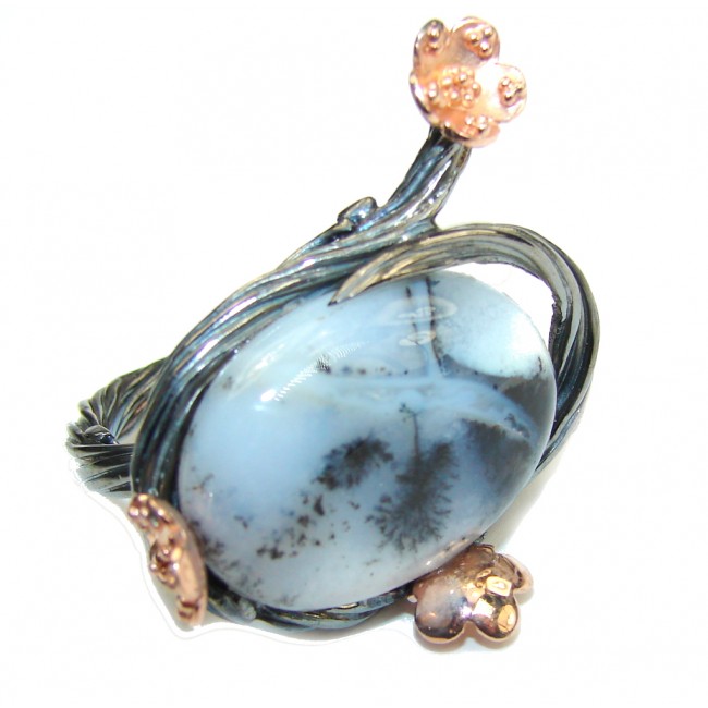 Good Health! Dendritic Agate, Rose Gold Plated, Rhodium Plated Sterling Silver Ring s. 8 1/2