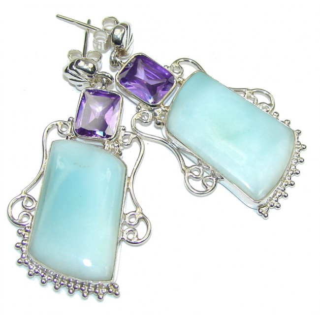 Pale Beauty! AAA Blue Larimar & Alexandrite Quartz Sterling Silver earrings