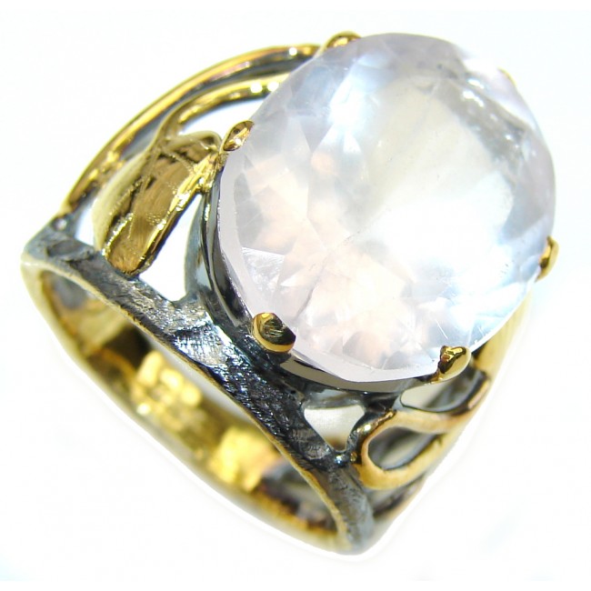 California Style! AAA Rose Quartz, Gold Plated, Rhodium Plated Sterling Silver Ring s. 7 1/2
