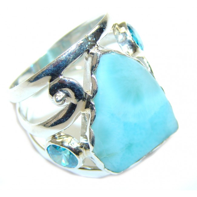 Wild Beauty! AAA Blue Larimar & London Blue Topaz Sterling Silver Ring s. 9