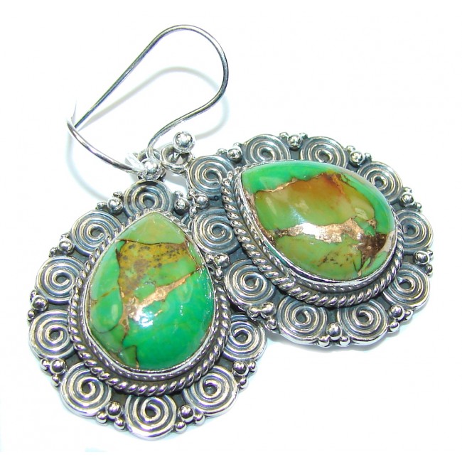 Lovely Design! Green Copper Turquoise Sterling Silver earrings