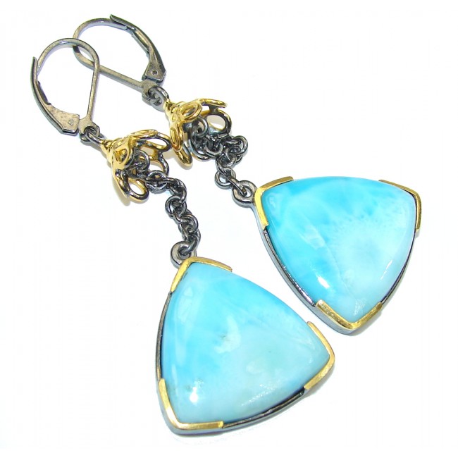 Exclusive Style! AAA Blue Larimar, Gold Plated, Rhodium Plated Sterling Silver earrings / Long