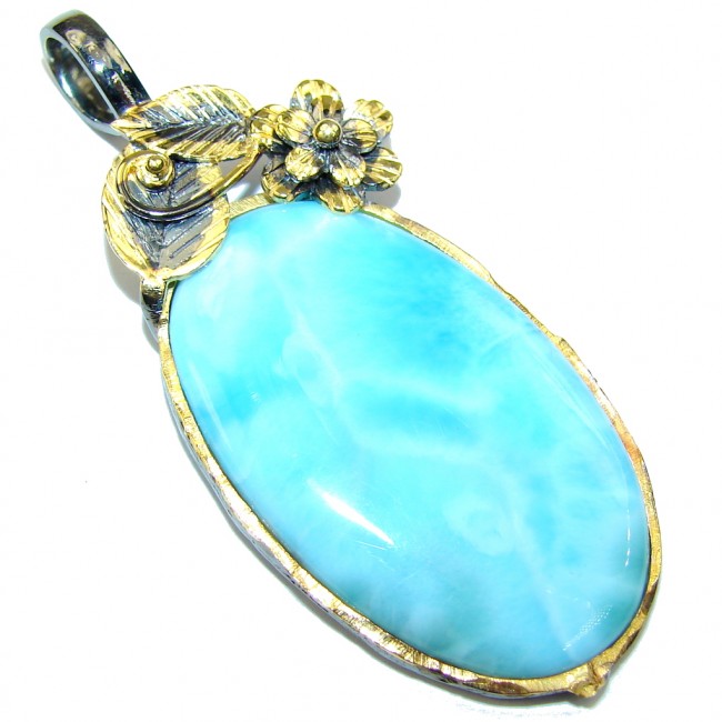 Exclusive AAA Blue Larimar, Gold Plated, Rhodium Plated Sterling Silver Pendant