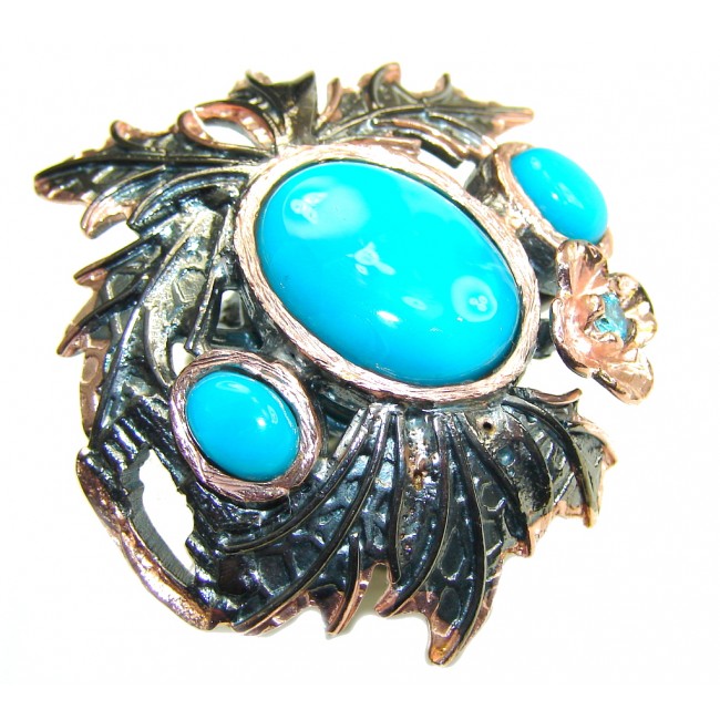 Big! Sleeping Beauty! Blue Turquoise, Rose Gold Plated, Rhodium Plated Sterling Silver ring s. 8 1/2