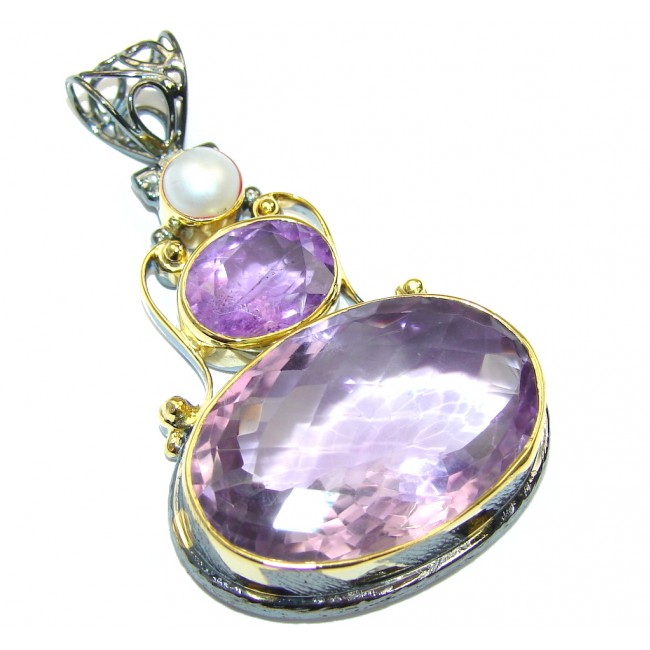 Stunning AAA Amethyst & Freah Water Pearl, Gold Plated, Rhodium Plated Sterling Silver Pendant