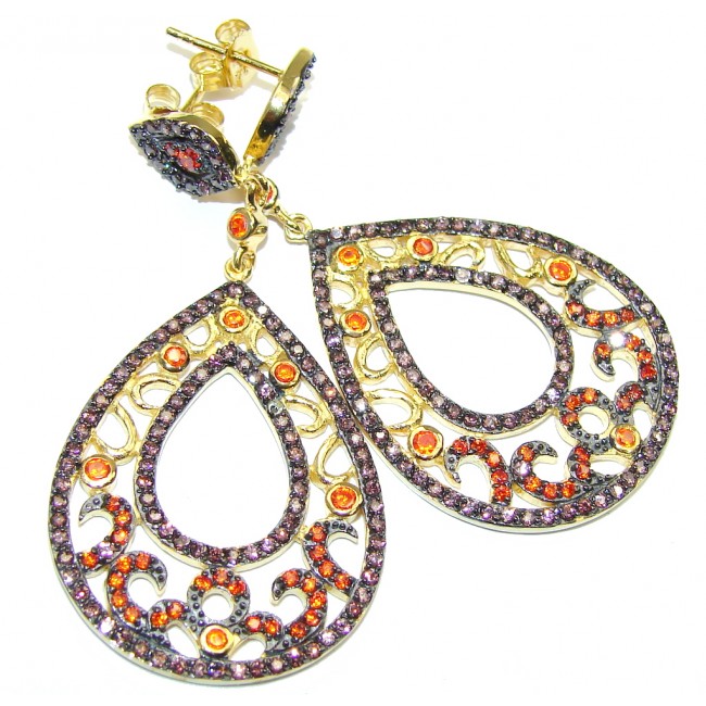 Genuine AAA Orange Sapphire Sterling Silver earrings