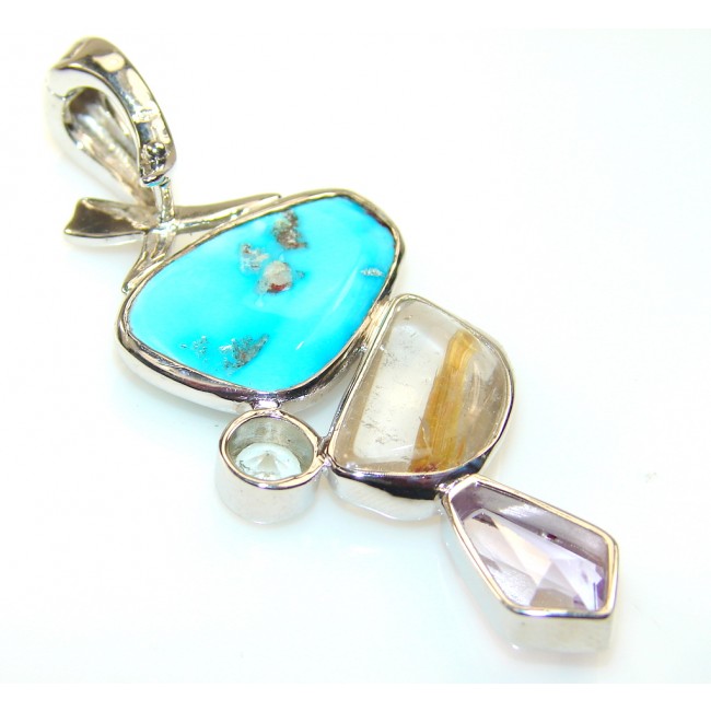 Awesome Color Of Turquoise Sterling Silver Pendant