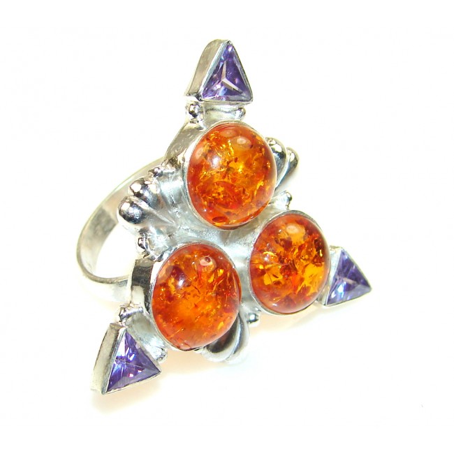 Trendy Polish Amber Sterling Silver Ring s. 9