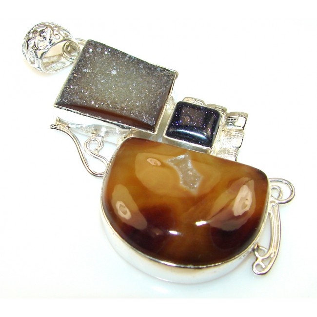 Showtime Agate Druzy sterling Silver Pendant