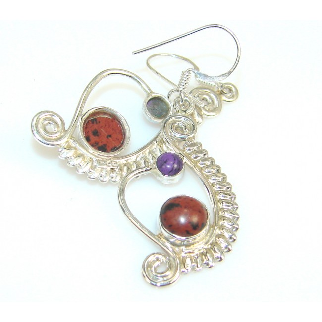 Spiral Of Life Red Obsidian Sterling Silver earrings