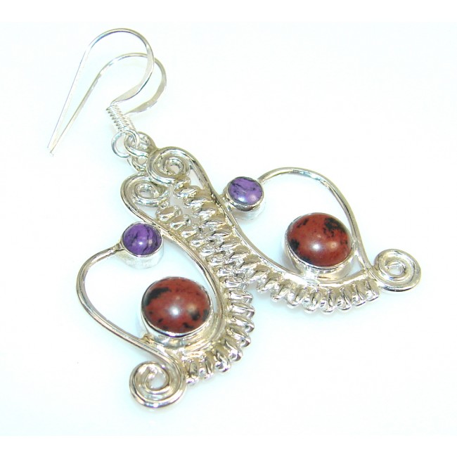 Spiral Of Life Red Obsidian Sterling Silver earrings