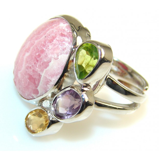 Natural Beauty Rhodochrosite Sterling Silver ring s. 8 & up