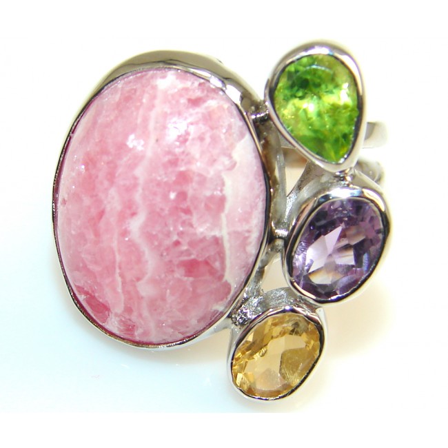 Natural Beauty Rhodochrosite Sterling Silver ring s. 8 & up