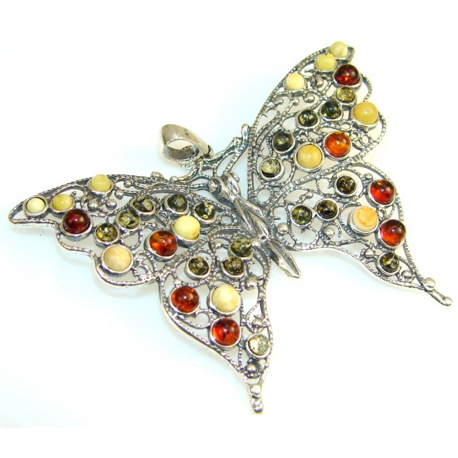 Perfection Butterfly Amber Sterling Silver Pendant