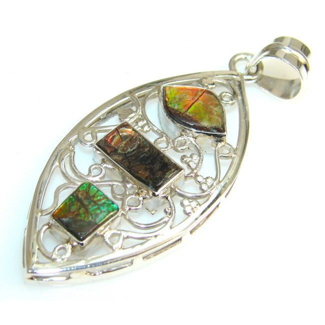 Excellent Ammolite Fossil Sterling Silver Pendant