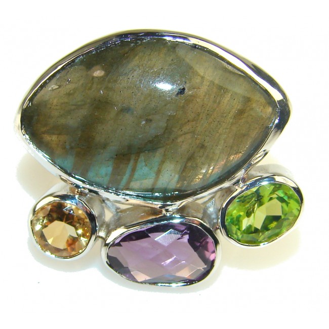 Excellent Green Labradorite Sterling Silver Ring s. 7 & up