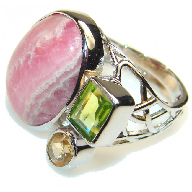 Beautiful Rhodochrosite Sterling Silver ring s. 6 & up
