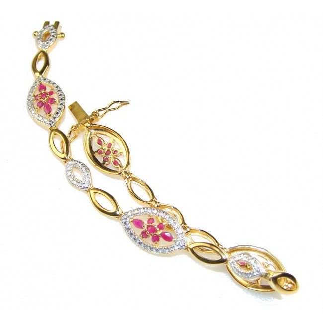 Web Of Love!! 14k Gold Plated Pink Ruby Sterling Silver Bracelet