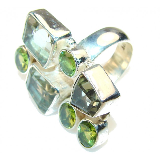 Excellent Green Amethyst Quartz Sterling Silver ring s. 7 1/2