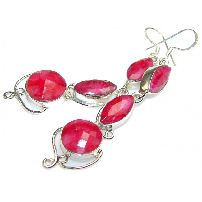 Classy Pink Ruby Sterling Silver earrings / Long