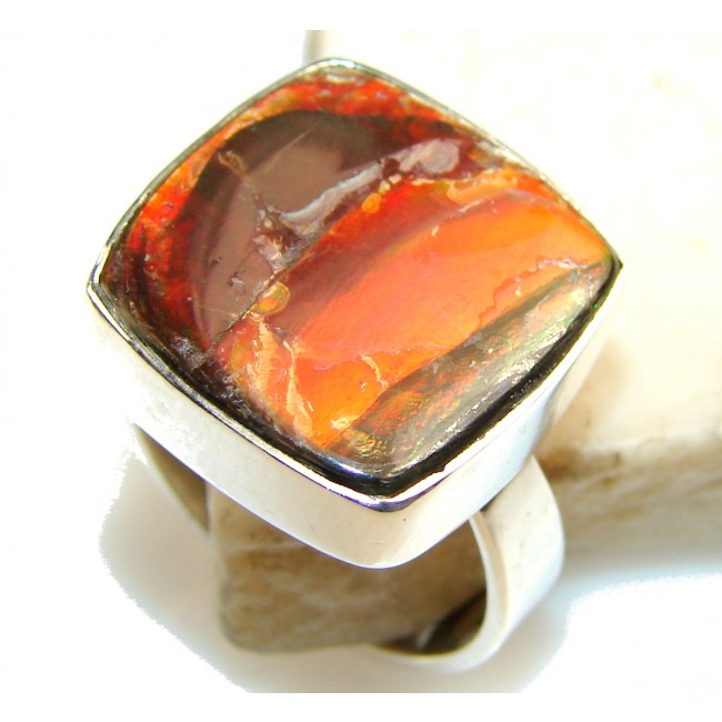 Amazing Red Ammolite Sterling Silver ring s. 9