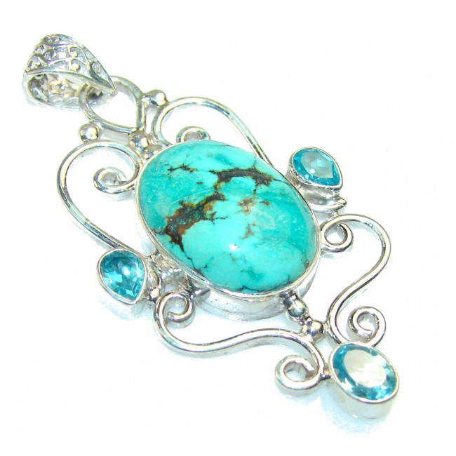 Precious Green Turquoise Sterling Silver Pendant