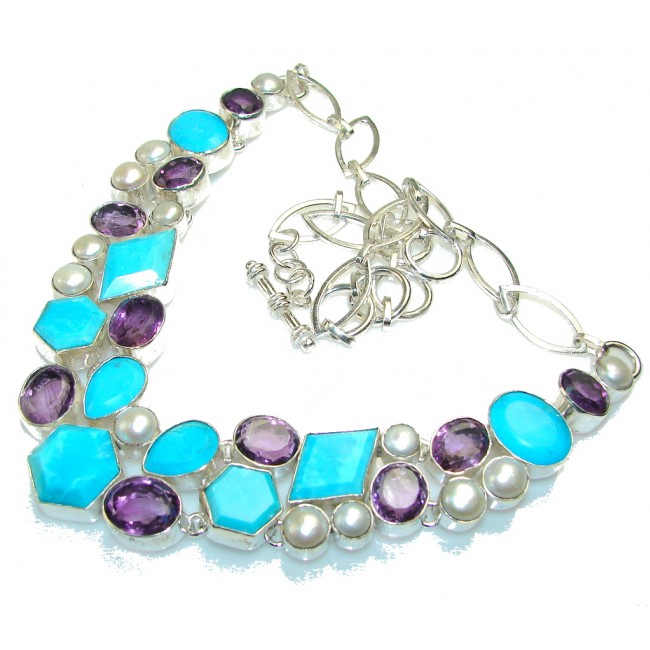 Awesome Color Of Stabilized Turquoise Sterling Silver necklace