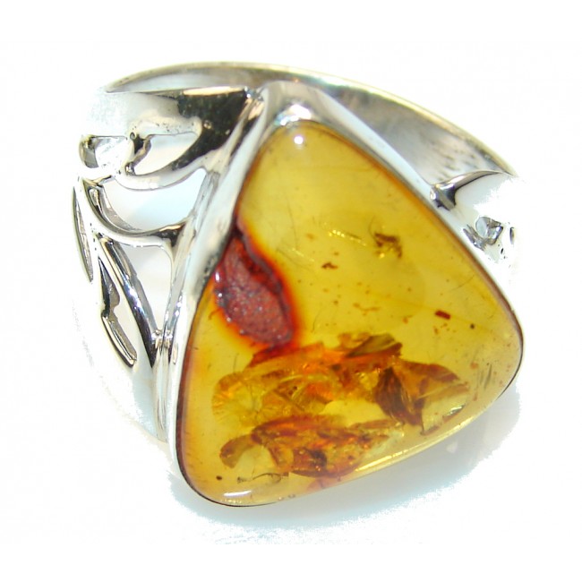 Gorgeous Polish Amber Sterling Silver Ring s. 11 1/2
