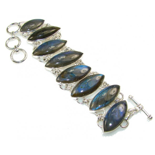 Fabulous Blue Fire Labradorite Sterling Silver Bracelet