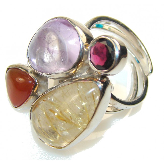 Traditions Golden Rutilated Quartz Sterling Silver Ring s. 8 - Adjustable