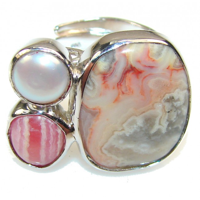 Beautiful Imperial Jasper Sterling Silver Ring s. 8 - Adjustable