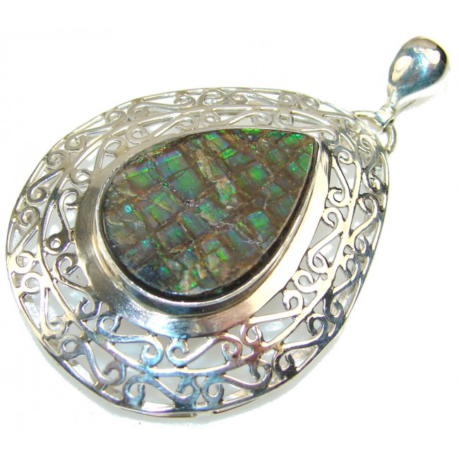 Fantasy Green Ammolite Sterling Silver Pendant