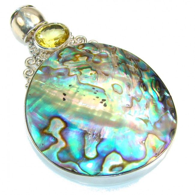 Natural Rainbow Abalone Sterling Silver Pendant