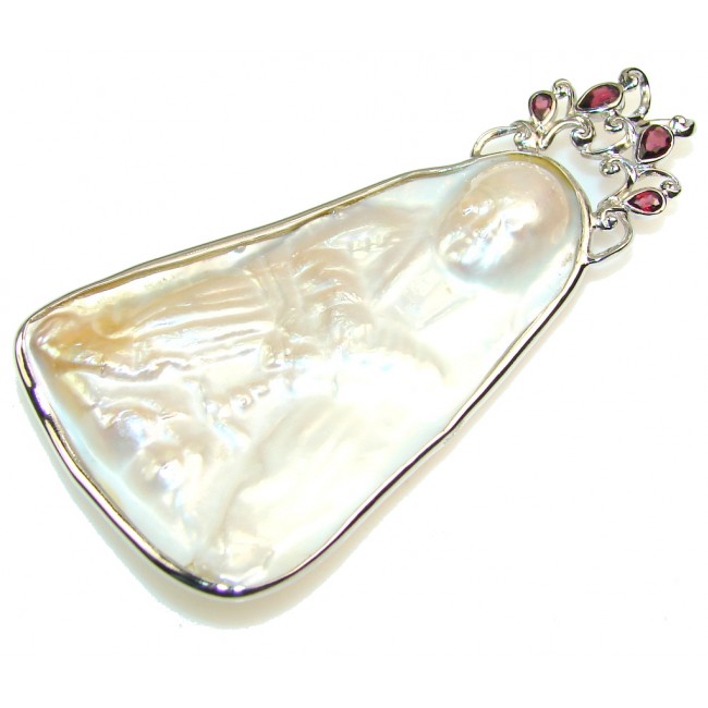 Huge!! New Contemplating Monk Mother Of Pearl Sterling Silver Pendant