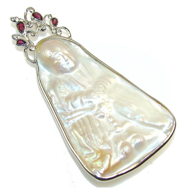 Huge!! New Contemplating Monk Mother Of Pearl Sterling Silver Pendant