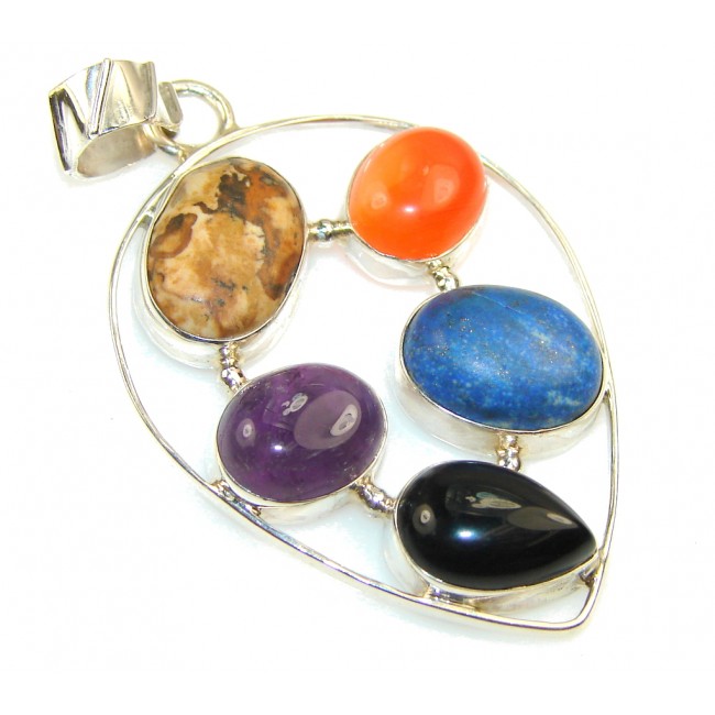 Natural Beauty!! Multistone Sterling Silver Pendant