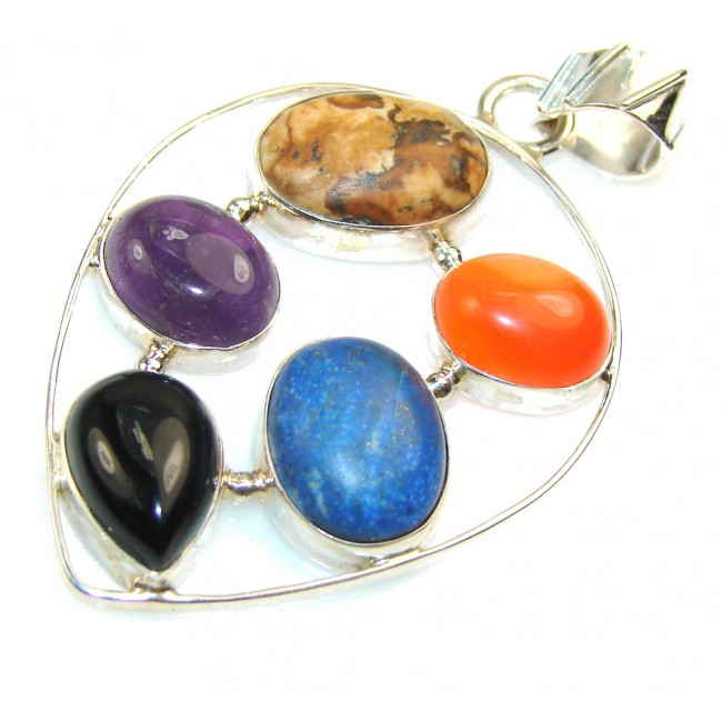 Natural Beauty!! Multistone Sterling Silver Pendant