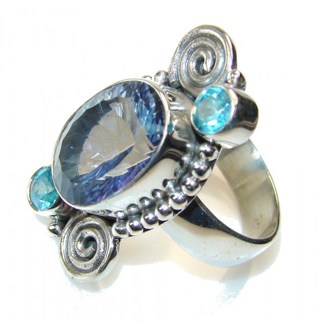 Amazing Blue Magic Topaz Sterling Silver ring; s. 8 1/2