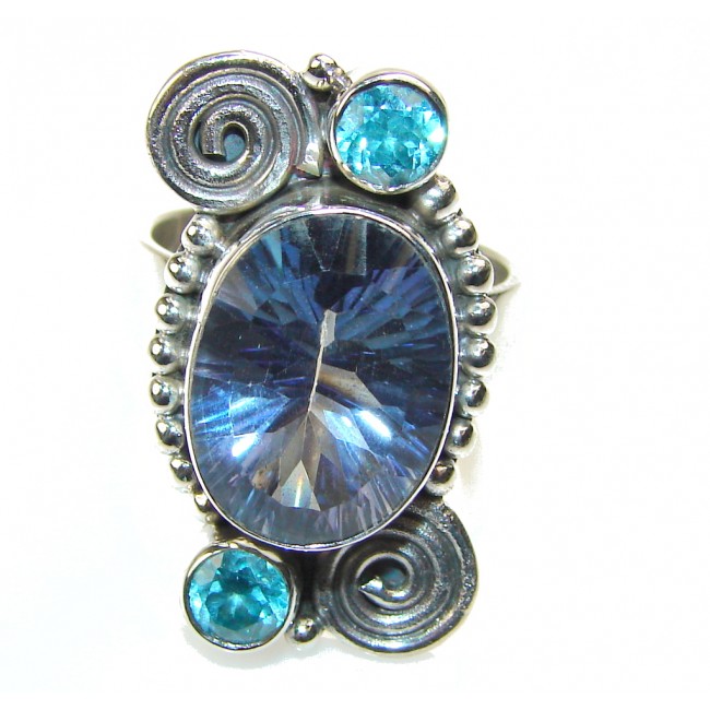 Amazing Blue Magic Topaz Sterling Silver ring; s. 8 1/2