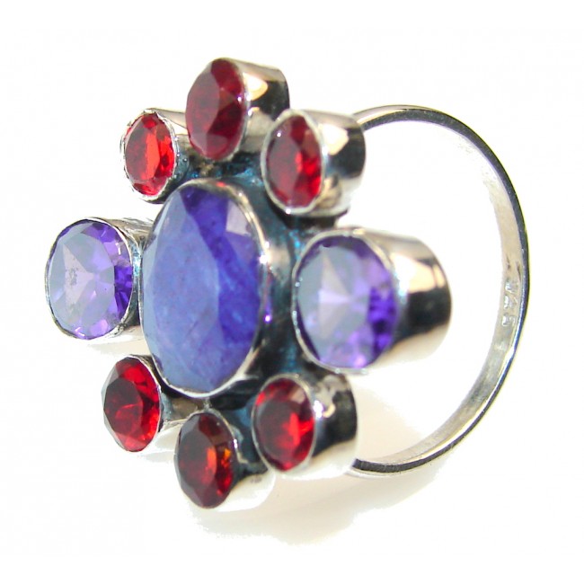 Excellent Blue Sapphire Sterling Silver ring s. 9
