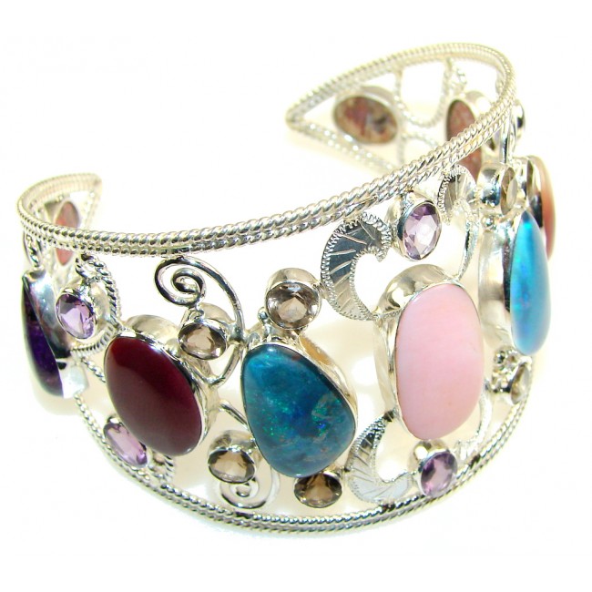 Aura Of Beauty!! Multigem Sterling Silver Bracelet / Cuff