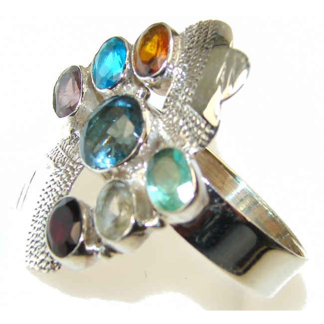 Exotic Multicolor Quartz Sterling Silver Ring s. 10 1/4