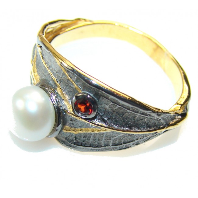 Delicate Italy Made Fresh Water Pearl Rhodium Plated 18ct Gold Sterling Silver ring; 9