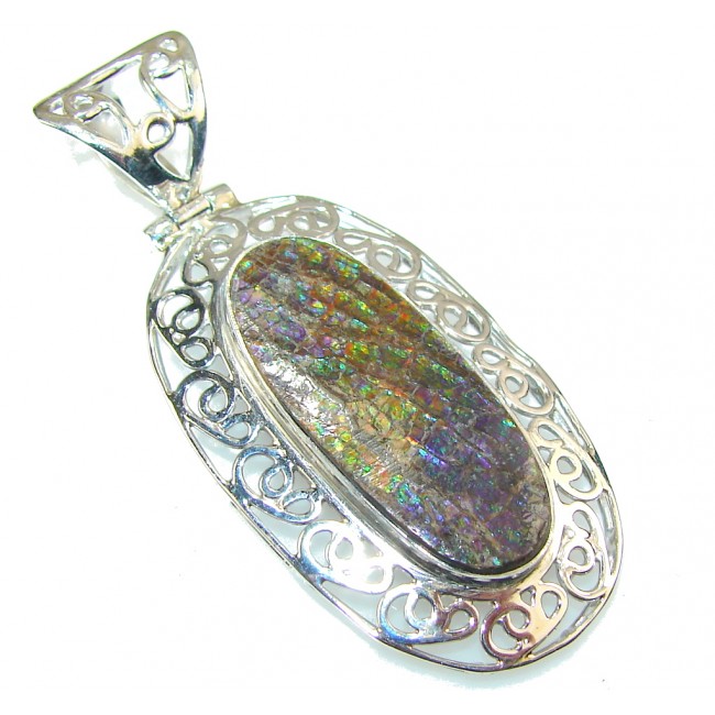 Secret Rainbow Ammolite Sterling Silver Pendant