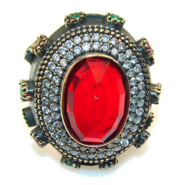 Turkish Design Of Red Quartz Sterling Silver Ring s. 10 1/2