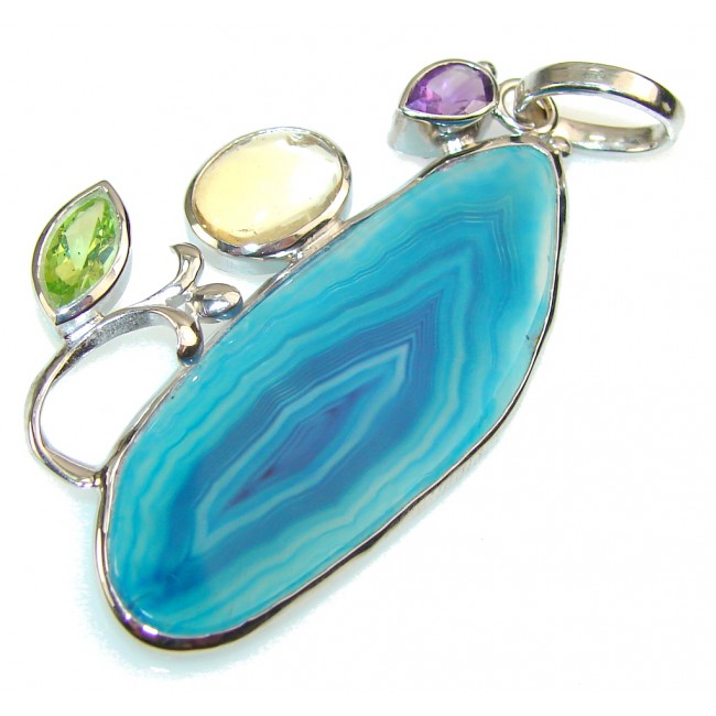 Awesome Color Of Blue Agate Druzy Sterling Silver Pendant